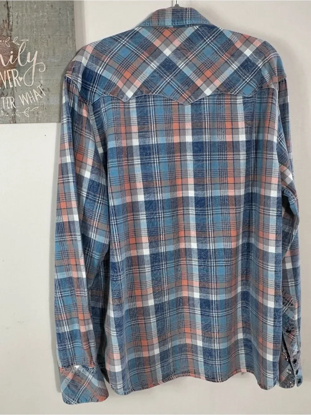 True Religion Blue and Peach Plaid Button-Down Shirt